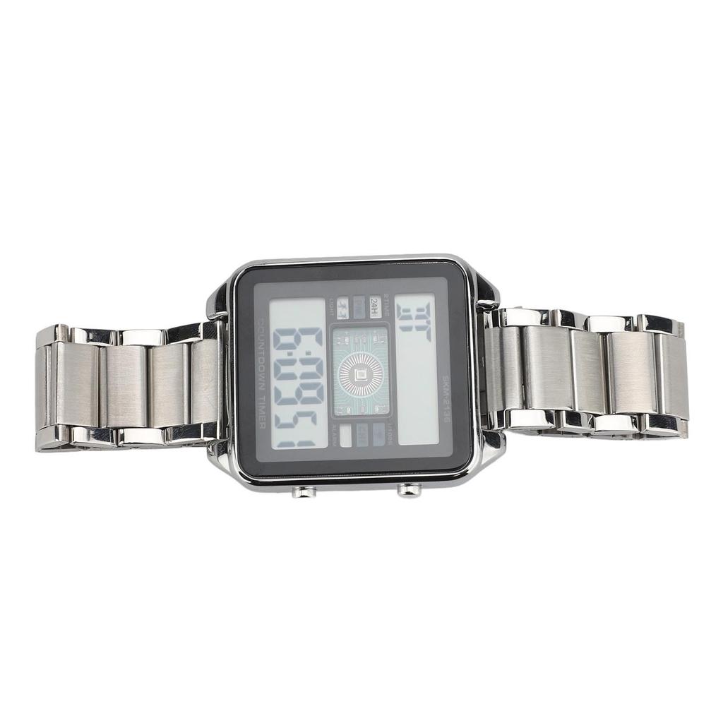 Цифровые часы для мужчин Функция обратного отсчета Календарь Будильник Водонепроницаемость Ремешок из нержавеющей стали
