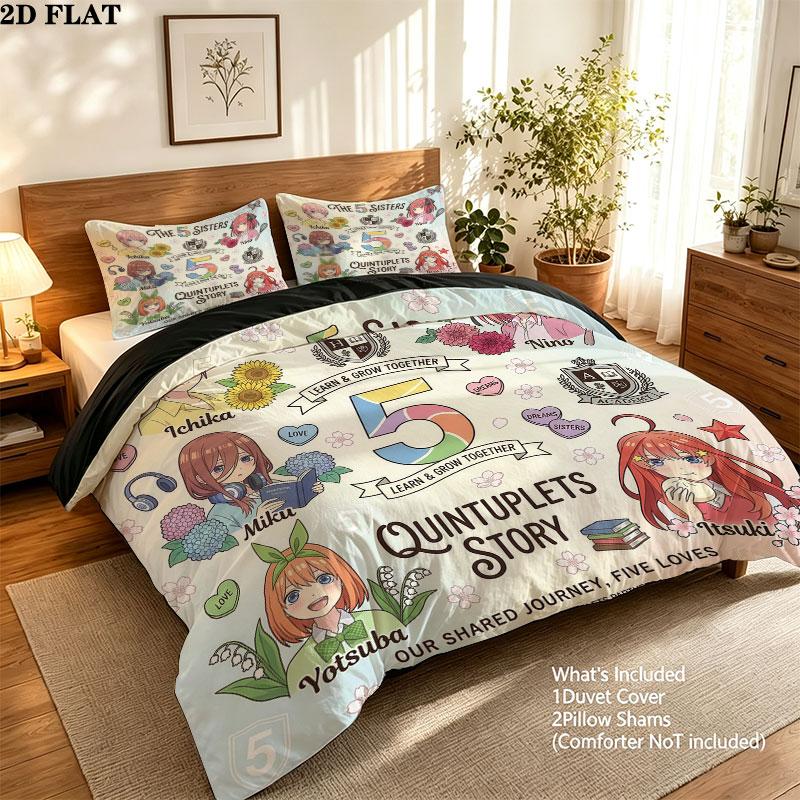5Toubun Pattern Bedding Quilt Set Quilt Cover Pillowcase Home Birthday Gift(1 * duvet cover + 2 * pillowcase, without core)