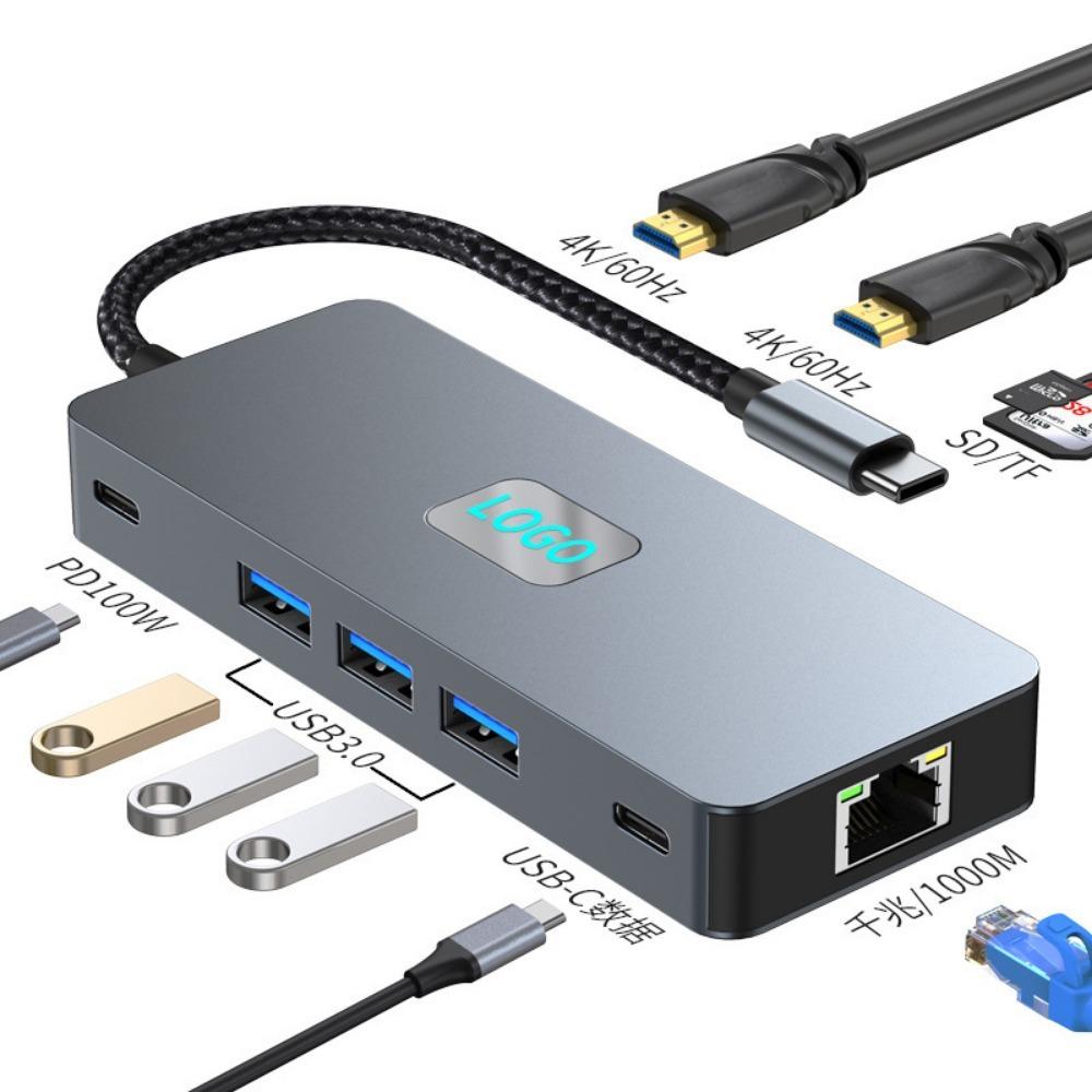 Док-станция типа C с гигабитным Ethernet 4K60Hz USB-концентратором, многопортовым адаптером для ноутбука, ПК MacBook