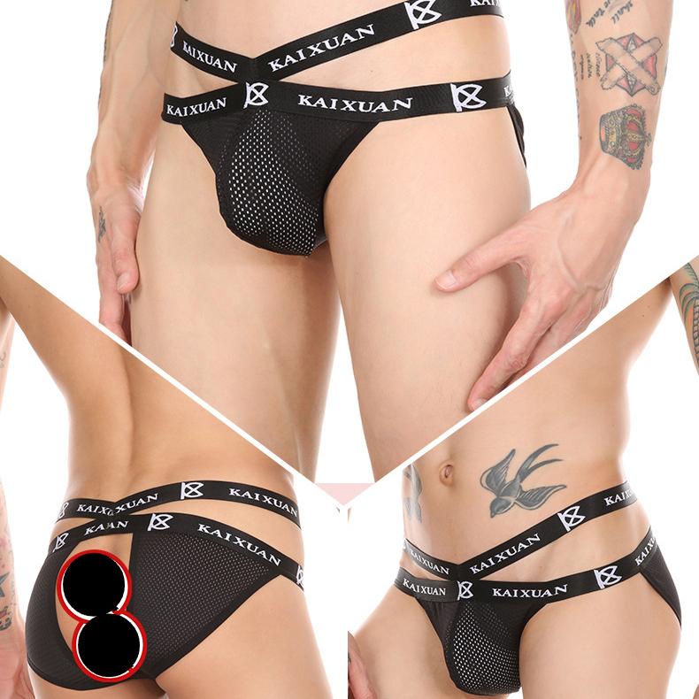 Открытые трусики с вырезами Мужское нижнее белье Трусы-стринги Карманные сетчатые трусы с полыми ягодицами