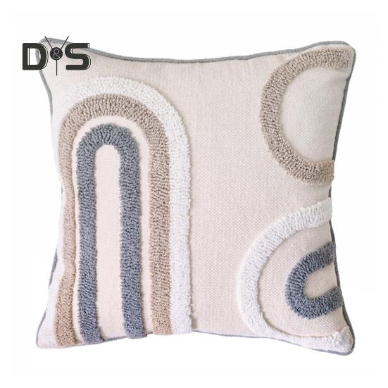 Boho Throw Pillow with Braided Rope Pattern And Tassels Soft Cotton Linen Textured Cushion for Sofa Bed Office