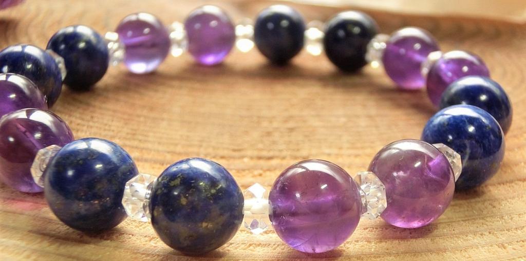 Kanoishi Daily Talisman for Lapis and Quartz Natural Stone Bracelet for 10mm Quartz Approximately Size for [Your Happiness] Lazuli, Amethyst, Women,