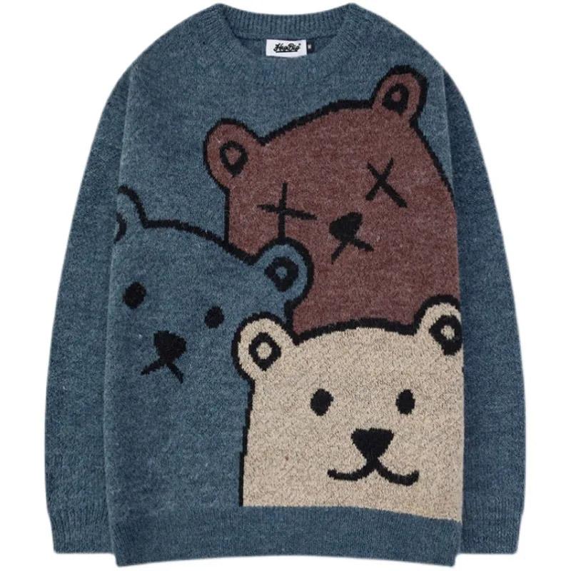 Свитер оверсайз, женский осенне-зимний свободный пуловер с медведем, вязаный свитер, повседневные и удобные универсальные топы