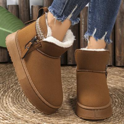 Классические ботильоны из искусственного меха с вышивкой, женские зимние на платформе, теплые сапоги для снега, женские с круглым носком, нескользящие, Botas Mujer