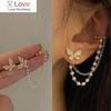 Korean Elegant Cute Rhinestone Butterfly Stud Earrings For Women Girls Fashion Metal Chain Boucle D'oreille Jewelry Gifts