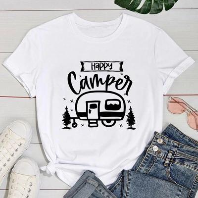 (Премиум-футболка)Модная новая футболка Happy Camper и женская мультяшная футболка Harajuku Streetwear футболка повседневные топы футболки