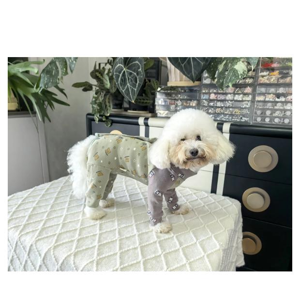Spring Autumn Pure Cotton Puppy Rompers Clothing Retro Gray Green Print Wrap Belly Jumpsuits For Small Medium Dog Pet Clothes