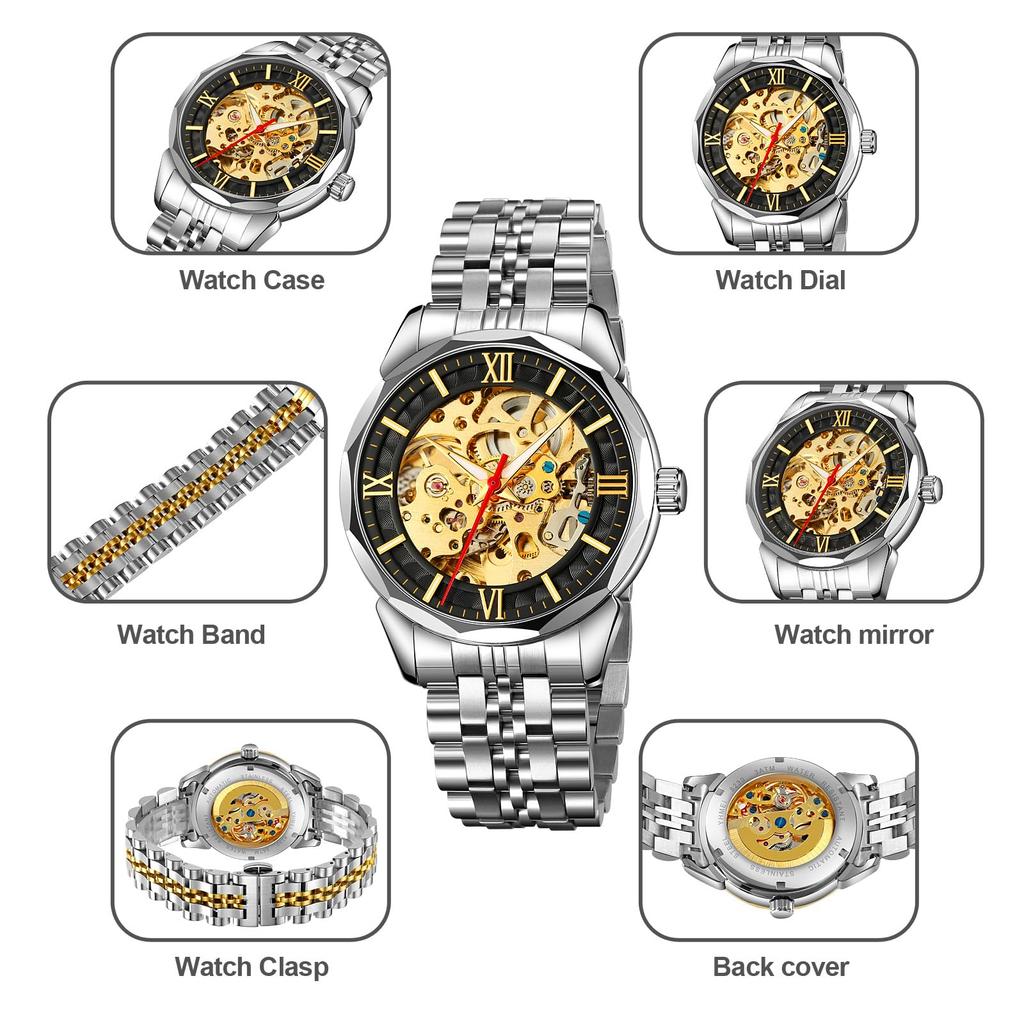 Мужские часы, механические, скелетонированные, из нержавеющей стали, водонепроницаемые, автоматические, с автоподзаводом, наручные часы в стиле стимпанк с ажурным циферблатом