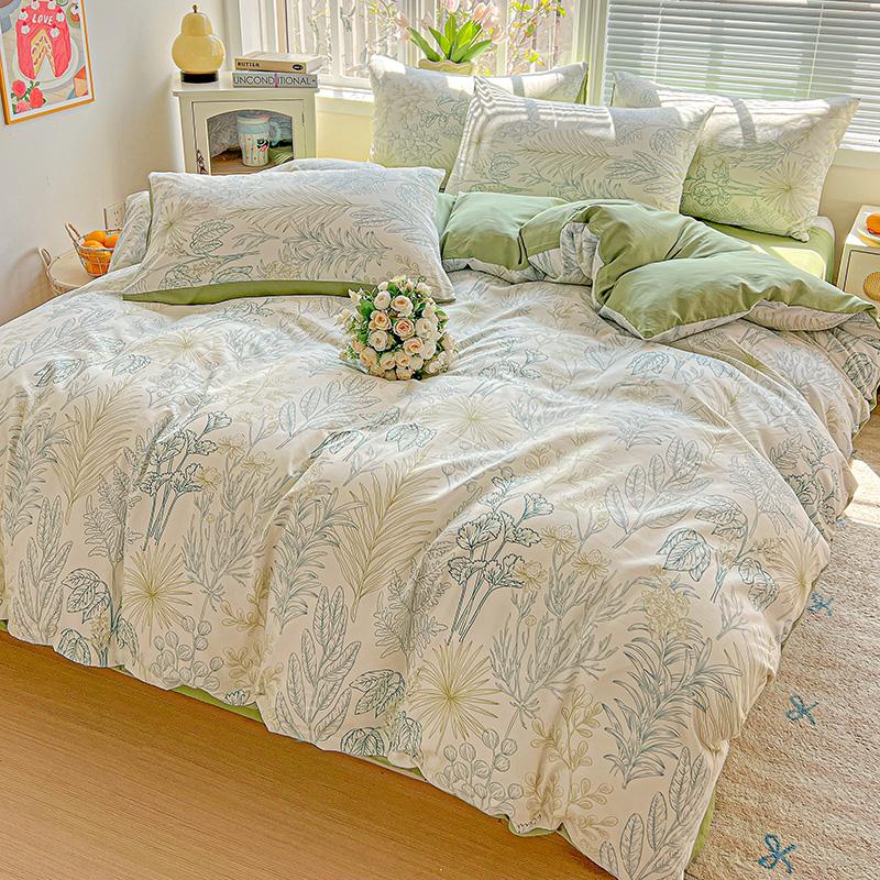 American Country Floral Printed Duvet Cover Set Soft Breathable Double Bedding for Spring Summer Quilt Cover Set with Flat Sheet