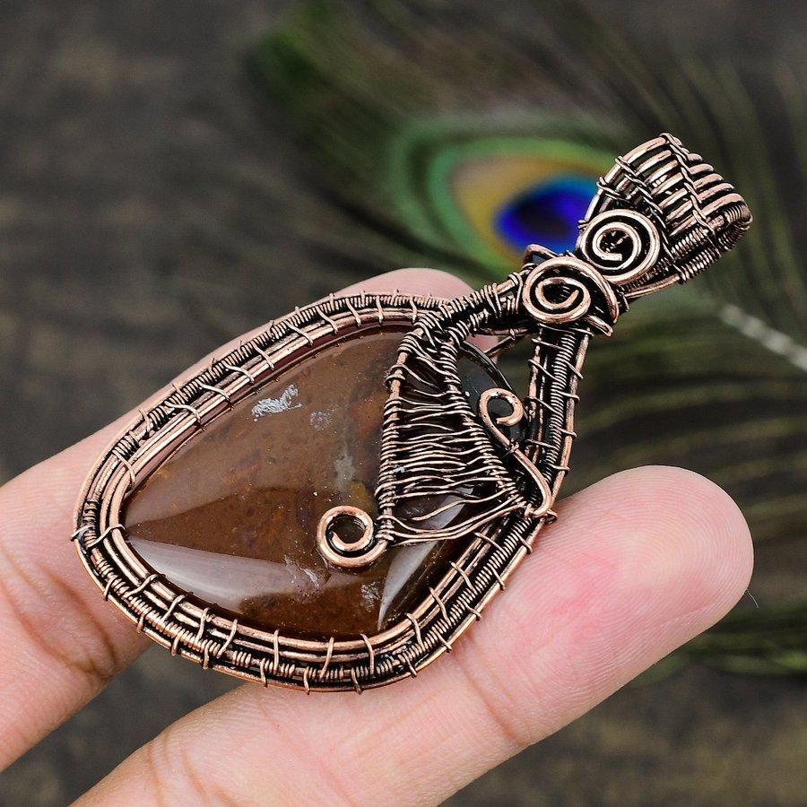 Натуральный шлейфовый агат, драгоценный камень, медная проволока ручной работы, подарочная подвеска 2,84 U2L99