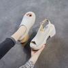 Thick Soled High -Heeled Sandals For Women Summer New High -Heeled Leather Soft Soled Fish -Mouth High -Heeled Shoes