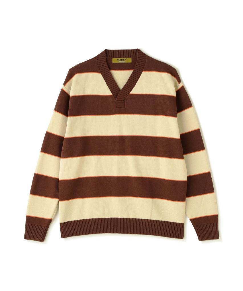 AVIREX V-NECK BORDER KNIT Men's M 050 Braun 783-4240006