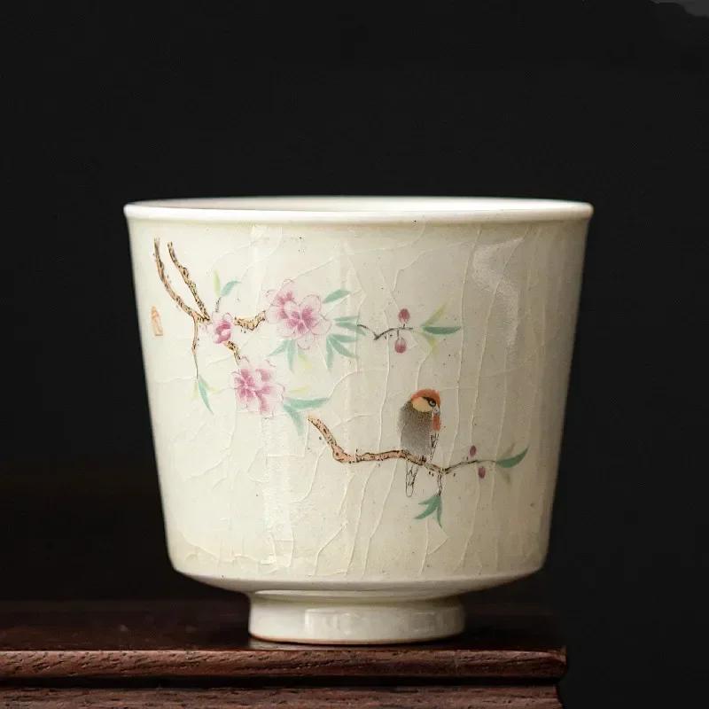Retro Ice Crack Ceramic Teacup Meditation Cup Handmade Boutique Tea Bowl Chinese Porcelain Tea Set Accessories Master Tea Cup