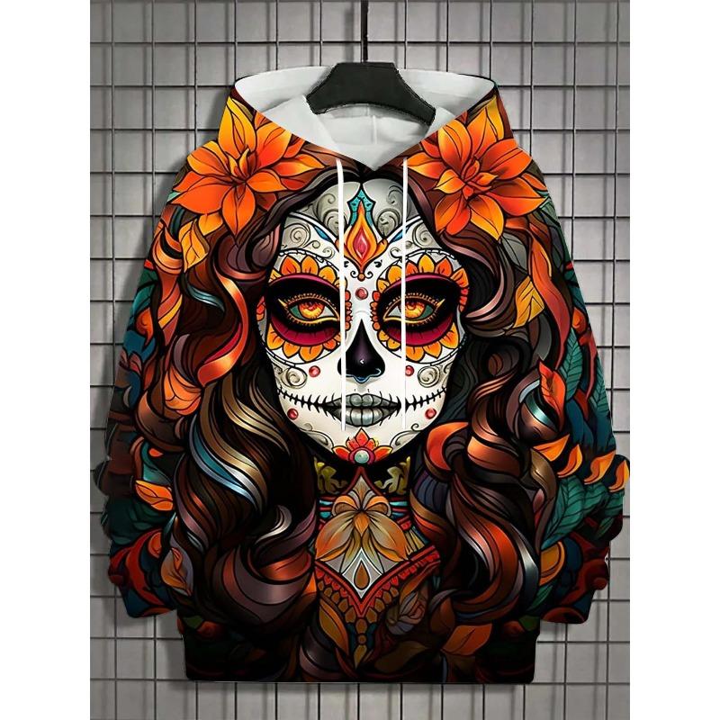 Spring And Autumn Fashion Men's Hoodies Skull Print Kids Casual Pullover Long Sleeve Sweatshirt Men's Top Clothing