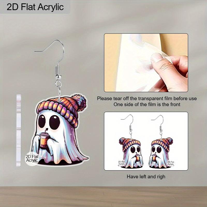 2D Flat Halloween Earrings Hooded Ghost Pattern Acrylic Dangle Earrings Halloween Theme Party Jewelry Gifts