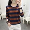 Autumn Clothes Plus Size Loose Cotton Long Sleeve T-Shirt Middle-aged Women's Base Shirt Striped Top
