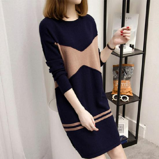 2025 New Korean Plus Velvet Sweater Dress: Slimming, Long Style, Long-Sleeved, Large Size Women's Fashion for Autumn/Winter.