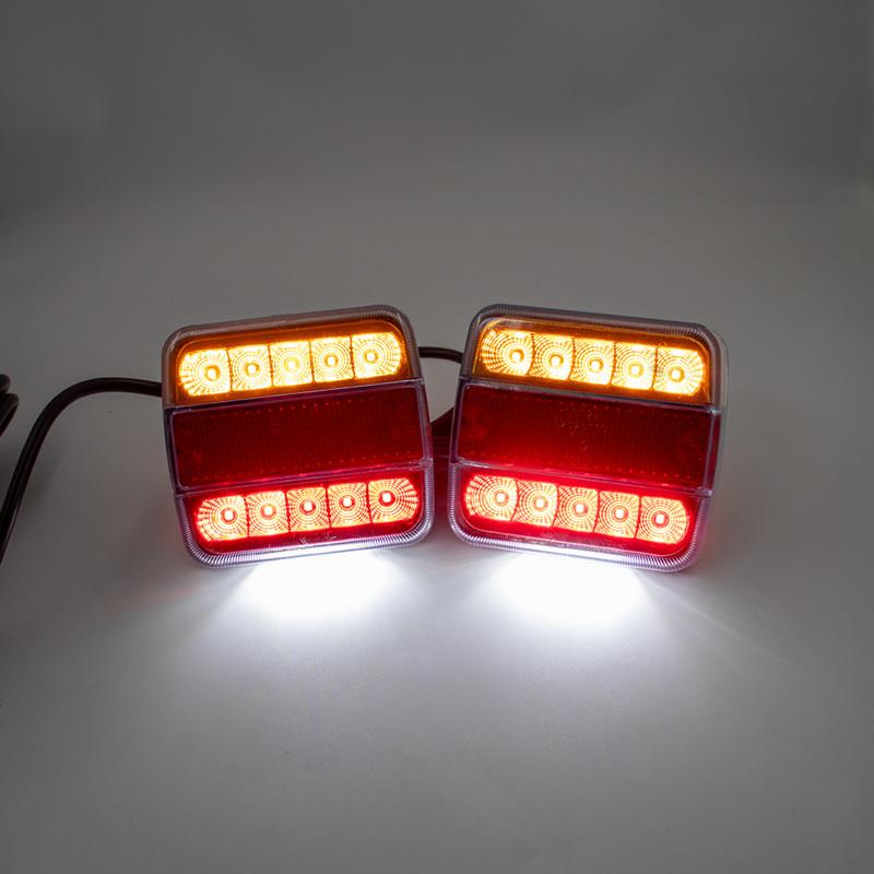 1 Set 12V Universal Rear Towing Trailer Tail Light 14 LED 7.5m+2.5m Cable 7 Pin Brake Stop Waterproof License Number Plate Lamp