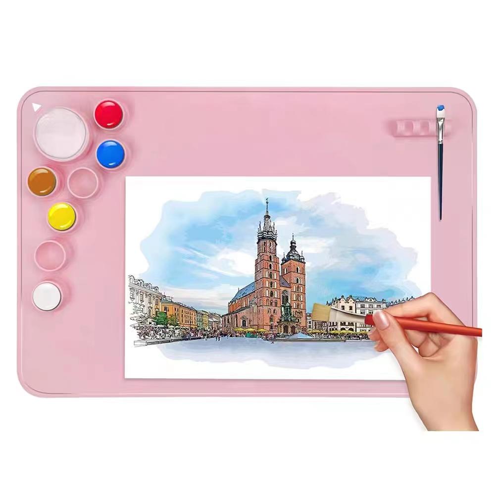 Kid Color Craft Educational Silicone Drawing Mat Washable Easy Clean Non-sticky Graffiti Reuse Pad Non Slip Painting Palette Cup