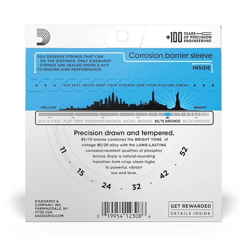 Струны для акустической гитары D'Addario 85/15 American Bronze Light .011-.052 EZ910 [Оригинальный продукт для внутреннего рынка]