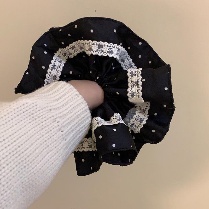 Fabric Satin Polka Dot Lace Large Intestine Hair Band Women's Fashion Elegant Temperament Headband Niche High-end Hair Accessories