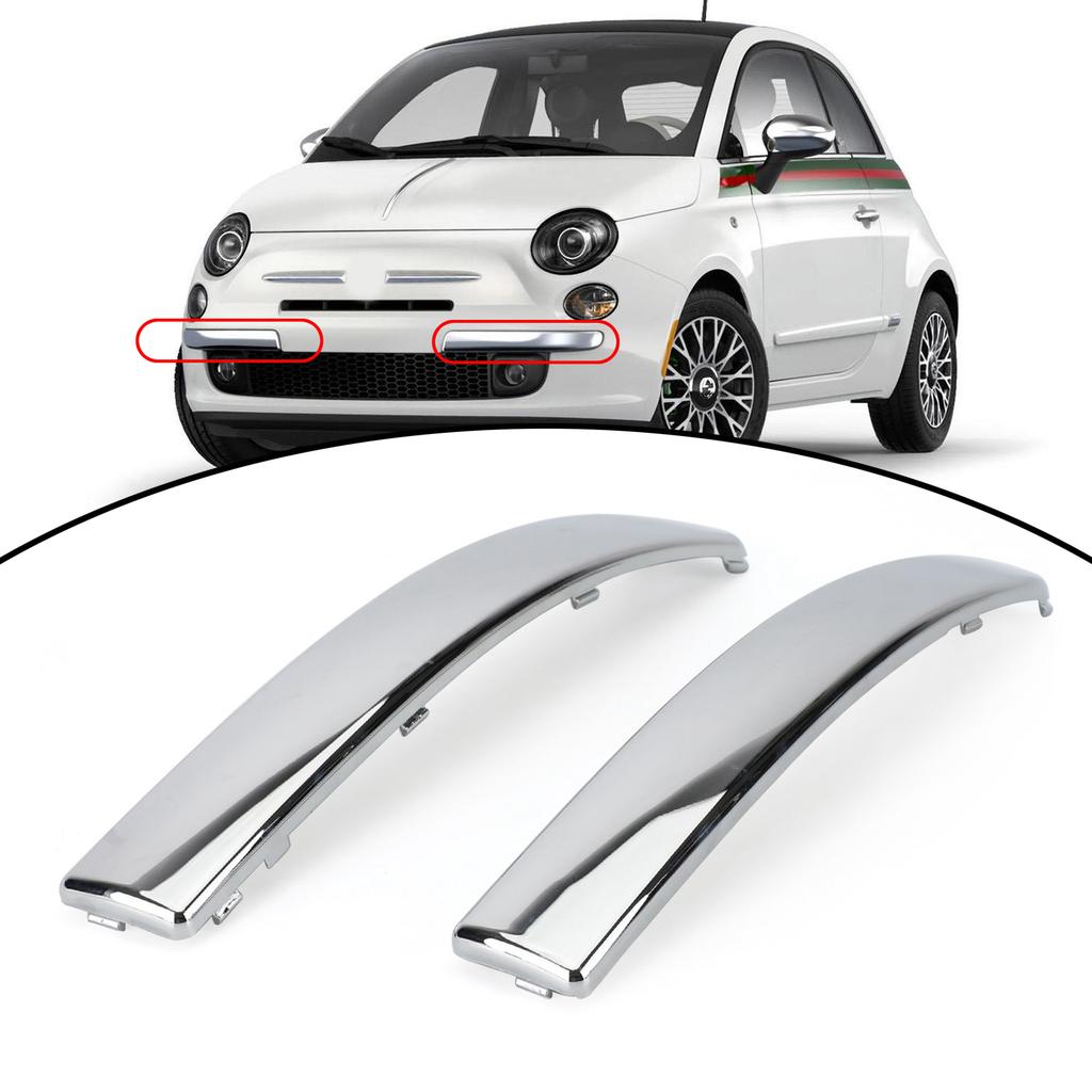 Пара хромированных молдингов нижней части переднего бампера для Fiat 500 2007-2015
