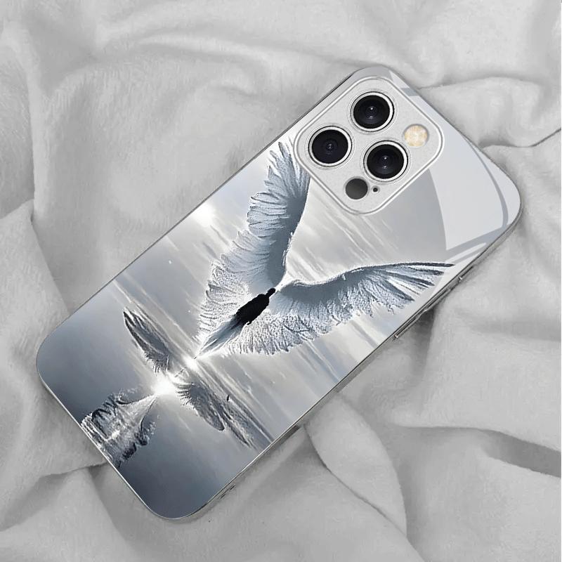 Стеклянный чехол для телефона 'Ангельские крылья' Подходит для iPhone 17 16 15 14 13 12 11 Pro/Max/Plus Противоударная задняя крышка