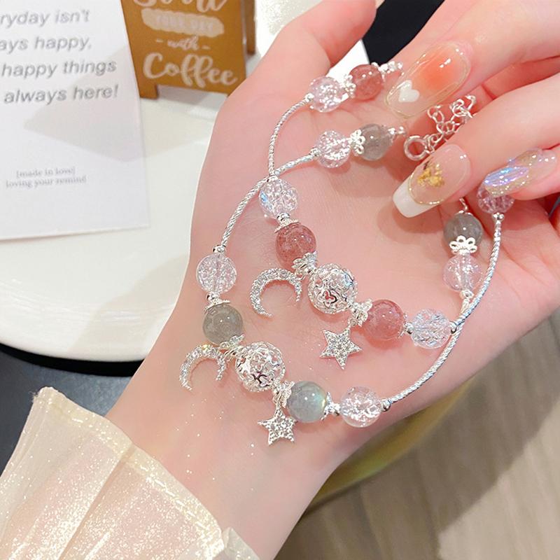 Exquisite Pink Bracelets For Women Cute Star Moon Bracelet Metal Chain Beads Bracelet Sister Girlfriend Gift