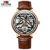 TEVISE Casual Fashion Watch for Men Leather Strap Watch Diamond-encrusted Hollow Automatic Mechanical Watch for Men