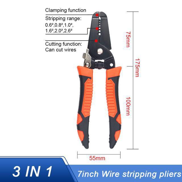 175/185mm Stripping Crimping Pliers Wire Stripper Multi Functional Ring Crimpper Electrician Peeling Network Cable Stripper Tools