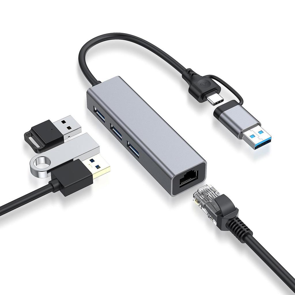 Сетевой адаптер USB-C - RJ45 2-в-1 Gigabit с 3-портовым концентратором USB 3.0