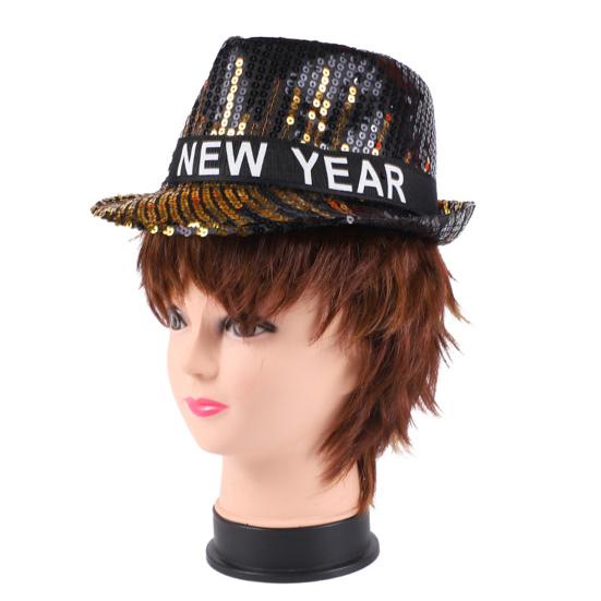 Шляпа с пайетками С Новым годом Джазовая шляпа Винтажная ковбойская вечеринка в клубном стиле Фотореквизит Блестящая фетровая шляпа для взрослых Головной убор для косплея Праздники Карнавал