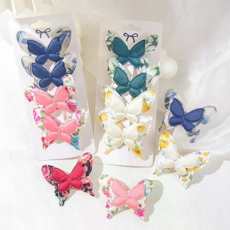 New 4PCS Flower Butterfly Hair Clips Girls Favorite Fashion Lovly Barrettes Clips Gift Baby Hair Accessories