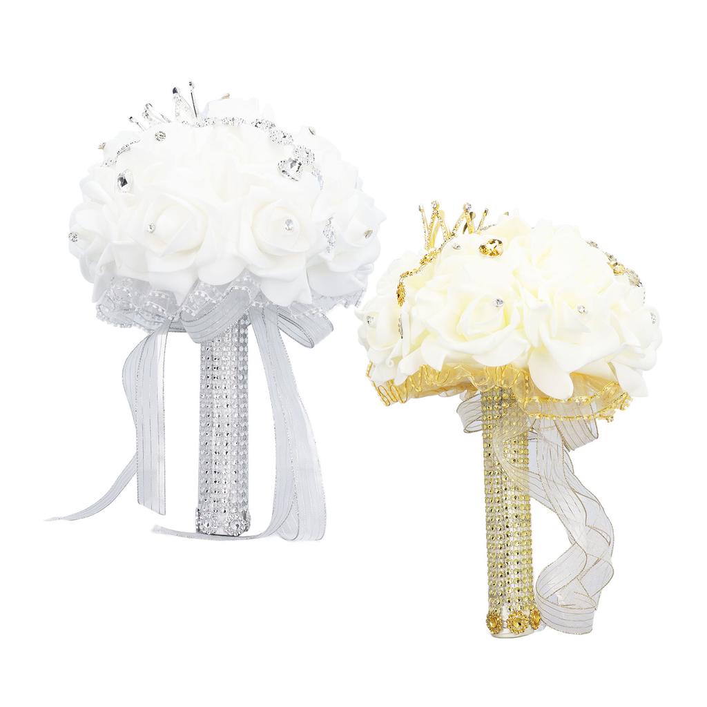 Свадебный букет с короной 10,6-дюймовый ПУ кружевной атлас свадебный букет невесты искусственный цветок ручной работы 