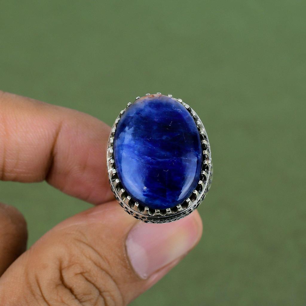 Sodalite Ring 925 Sterling Silver Ring Genuine Gemstone Jewelry Handmade Ring Beautiful Silver Jewelry Gifts For Dad Available In Ring Size