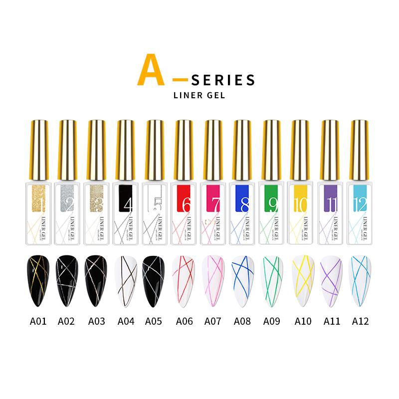 JTING 12 Color Bottles Nail Liner Gel Polish Art Kit with Gift Box Design OEM Custom Private Brand logo Gel Brush Liner Set