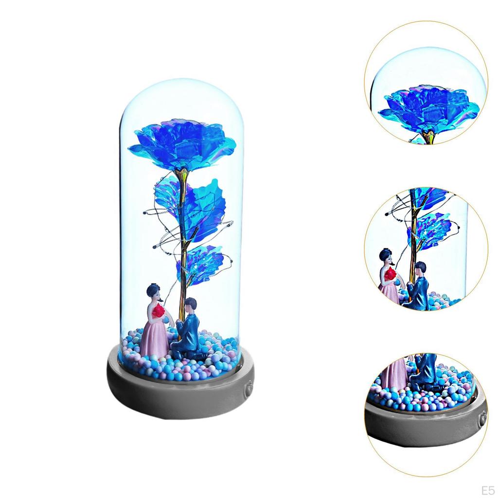 Light Up Rose In Glass Dome Artificial Flower Gift for Women Valentine's Day Home Decor Bedside