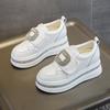 Women's 2025 Autumn White Rhinestone Casual Sneakers with Magic Tape and Petite Height-Boosting Thick Sole
