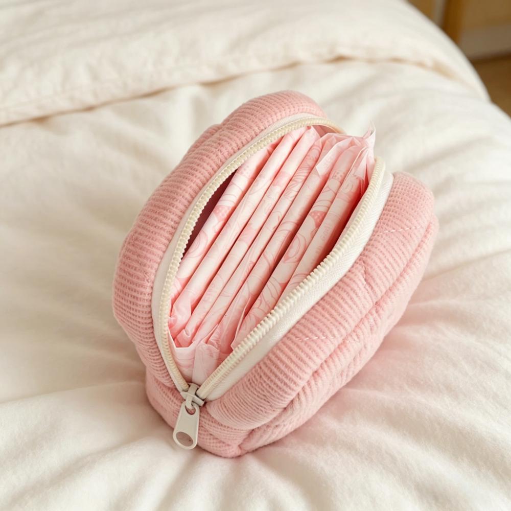 Cute Quilted Corduroy Cosmetic Bag Coin Purse Lipstick Makeup Pouch with Zipper for Travel Toiletry Storage Organizer for Women