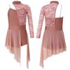 Girls Lyrical Dance Dress Half Floral Lace Bodice Asymmetrical Hem Boyshorts One Piece Jumpsuit for Dance Performance