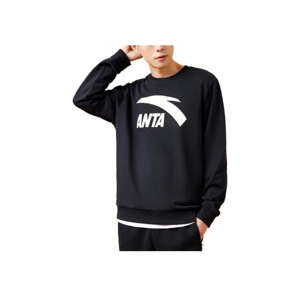 Anta Lifestyle Series Letter Logo Printed Casual Pullover Long Sleeve Hoody Unisex Hoody Black 972338723-4