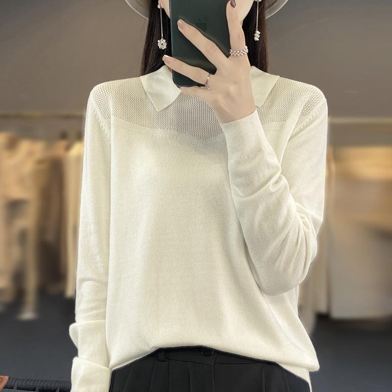 HNXC Autumn and Winter Knitted Sweater, Women's POLO Neck Solid Color Long-sleeved Sweater, Loose Solid Color Knitted Base Layer