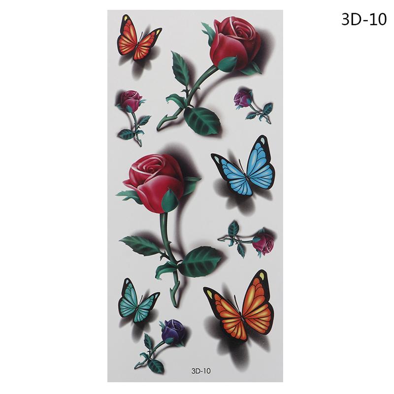 1Pc Temporary Tattoos Sticker Women Body Art Tattoo Sticker 3D Butterfly Rose Flower Feather Tattoo Waterproof Halloween Gift