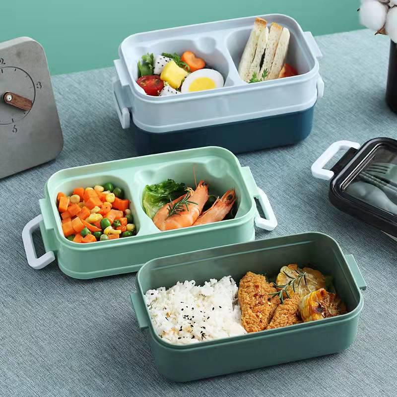 Double-layer Microwaveable Lunch Box for Office Workers, Students, and Cars