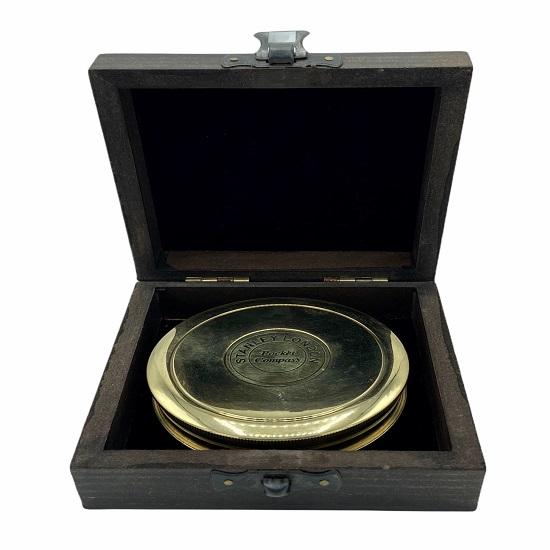 3-дюймовый большой латунный, бронзовый или черный стихотворный компас в деревянной коробке