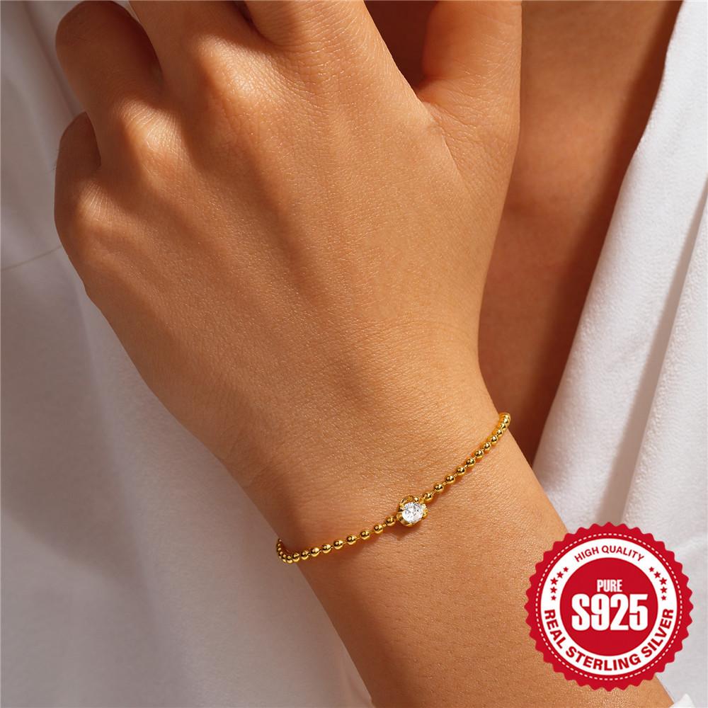 Модный стиль S925 стерлингового серебра одинарный круглый бисер с бриллиантами инкрустированный цепочка темпераментный высококачественный женский браслет