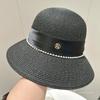 Straw Hat Elegant Women's M Standard Pearl Bowler Hat Light Bucket Hat Wide Brim Sunshade Straw Hat