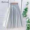 Mori Girl Лето-Осенняя женская полосатая юбка-миди трапециевидной формы с высокой талией, хлопковая льняная винтажная юбка