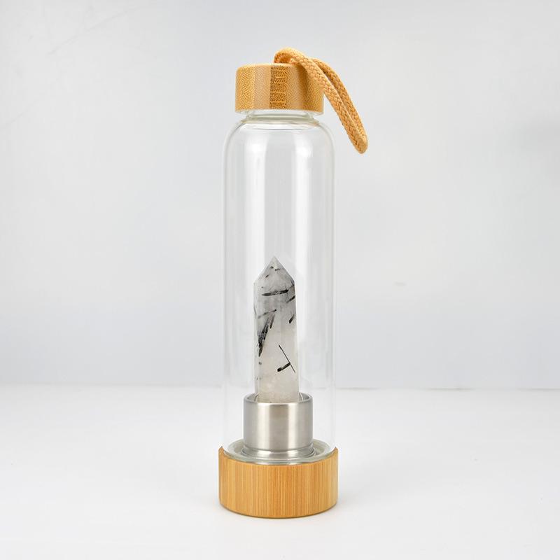 Стеклянный стакан для воды Энергетический столб из кристаллов Бамбуковая крышка Набор натуральных кристаллов Стеклянный стакан