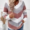 Women's Autumn and Winter Crew-neck Striped Symmetrical Patchwork Pullover Sweater